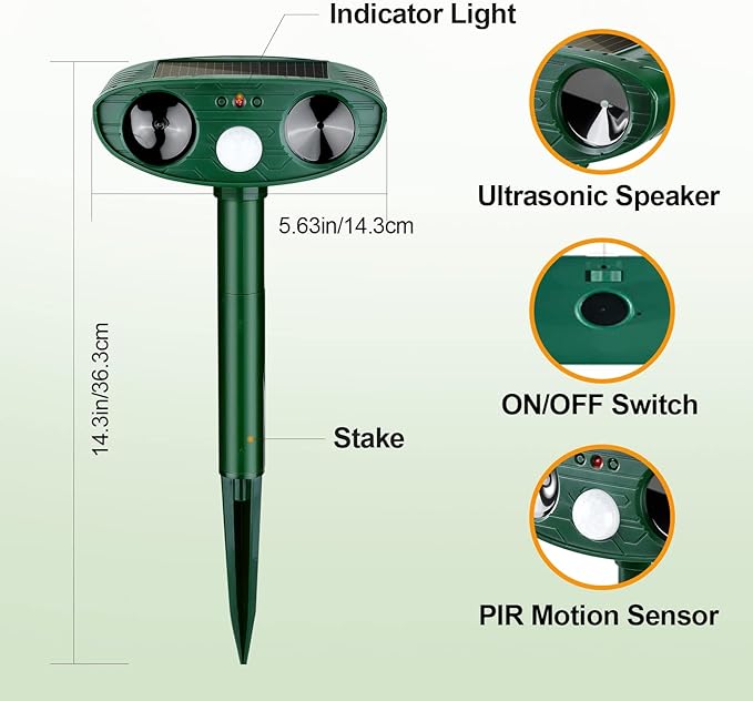 4 Pack Solar Ultrasonic Animal Repellent Outdoor Deer Repellent Devices Cat Repeller Raccoon Deer Deterrent for Squirrel, Rabbit, Dog, Waterproof with Motion Detector for Yard
