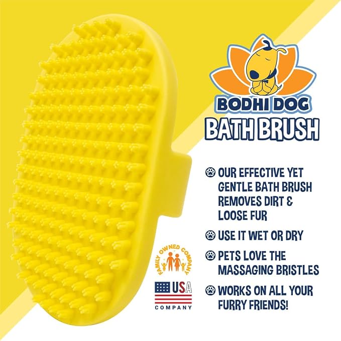 Bodhi Dog Shampoo Brush - Pet Grooming & Bath Supplies for Dogs and Cats - Bath Brush for Long & Short Hair - Premium Scrubber for Shower, Showerhead, Sprayer & Bathing (One Pack, Yellow)