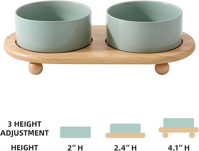 Havniva Raised Cat Bowl, 6.1” Elevated Ceramic Cat Food and Water Bowl Set | Cat Bowls Elevated, Whisker Friendly Cat Bowl, Non-Slip Wood Stand, Food-Grade Ceramic, Wide Opening, Dishwasher Safe