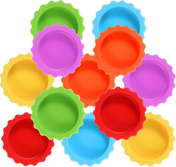 12 Pack Crested Gecko Food and Water Bowl, Reusable Reptile Food Dish, Silicone Colorful Water Bowl Gecko Tank Accessories for Tortoise, Crab,Tarantula, Lizard