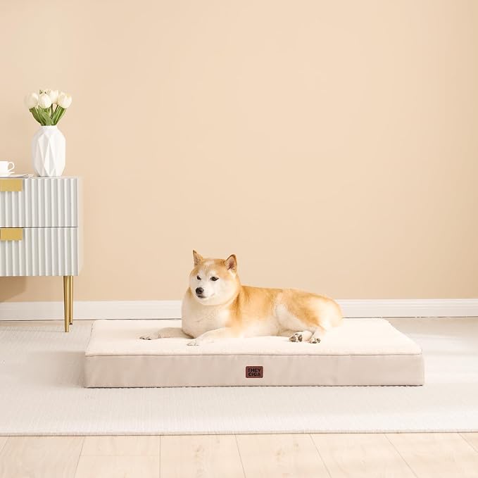 EHEYCIGA Orthopedic Dog Bed Large with Removable Washable Cover, 35IN Camel | Egg Crate Foam Support, Durable Oxford fabric, Non-Slip Bottom, Machine Washable, Soft Waterproof Plush Pet Bed Mat For Crate