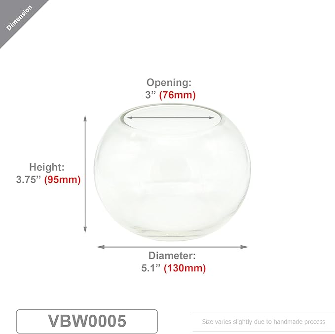 WGV Bowl Glass Vase, Diameter 5.1", Height 3.75", Open Width 3", (Multiple Sizes Choices) Clear Bubble Planter Terrarium Fish Bowl for Wedding Event Home Decor, 12 Pieces (VBW0005)