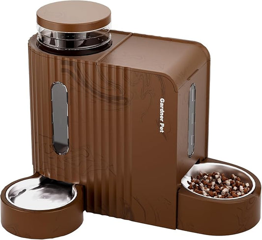 Distributeur automatique de nourriture et d'eau pour animaux Gardner Pet Gravity 2 en 1, 3 L*2, en acier inoxydable et 100 % sans BPA, pour chiens, chats, lapins, chiots (grain de bois foncé)