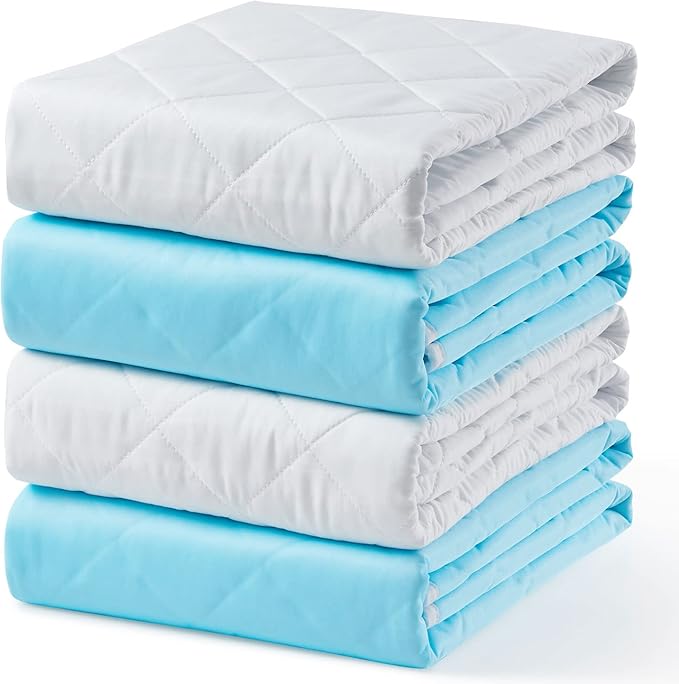 4 Pack Washable Waterproof Bed Pads 34"x36", Incontinence Bed Pads | KANECH Mattress Protector, Washable Pee Pads for Adults, Kids, Elderly and Dogs, Hold 6 Cups, Non-Slip & Silent