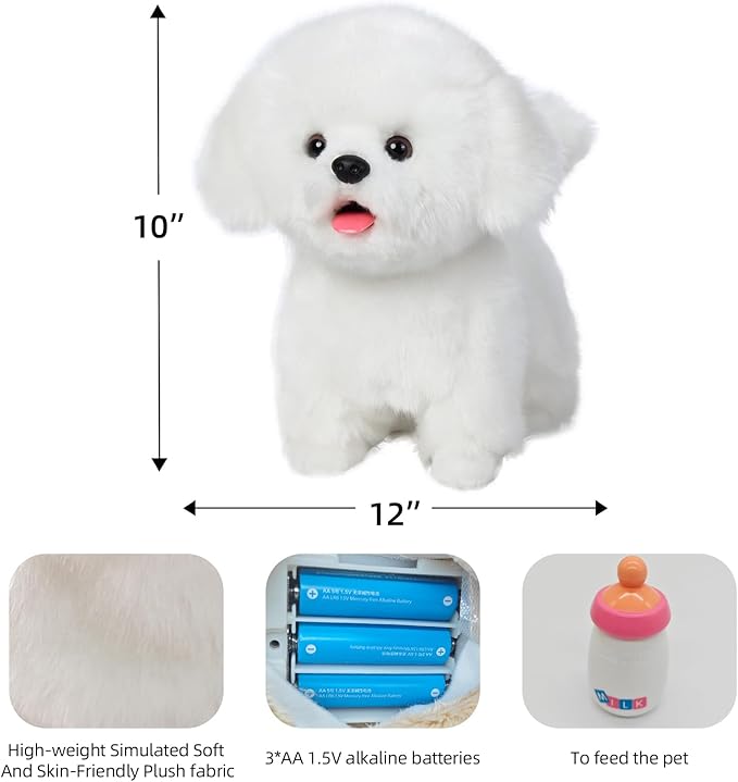 CU-MATE Plush Interactive Maltese Simulation Dog-Realistic Puppy Electronic Toy Dog with Walking/Barking/Wagging Tail/Talking-Like Real Robotic Present
