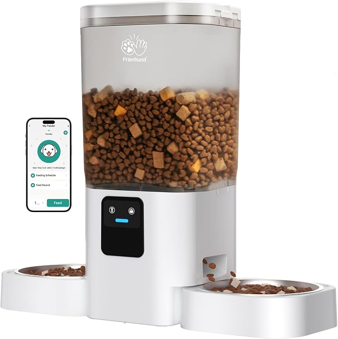 Frienhund Automatic Cat Feeders 2 Cat with Slow Feed: 7L Dual Automatic Dog Feeder with 5G WiFi, Double Auto cat Food Dispenser for Multiple Pets, Detachable for Easy Clean - 29 Cup (ACF190W-B)