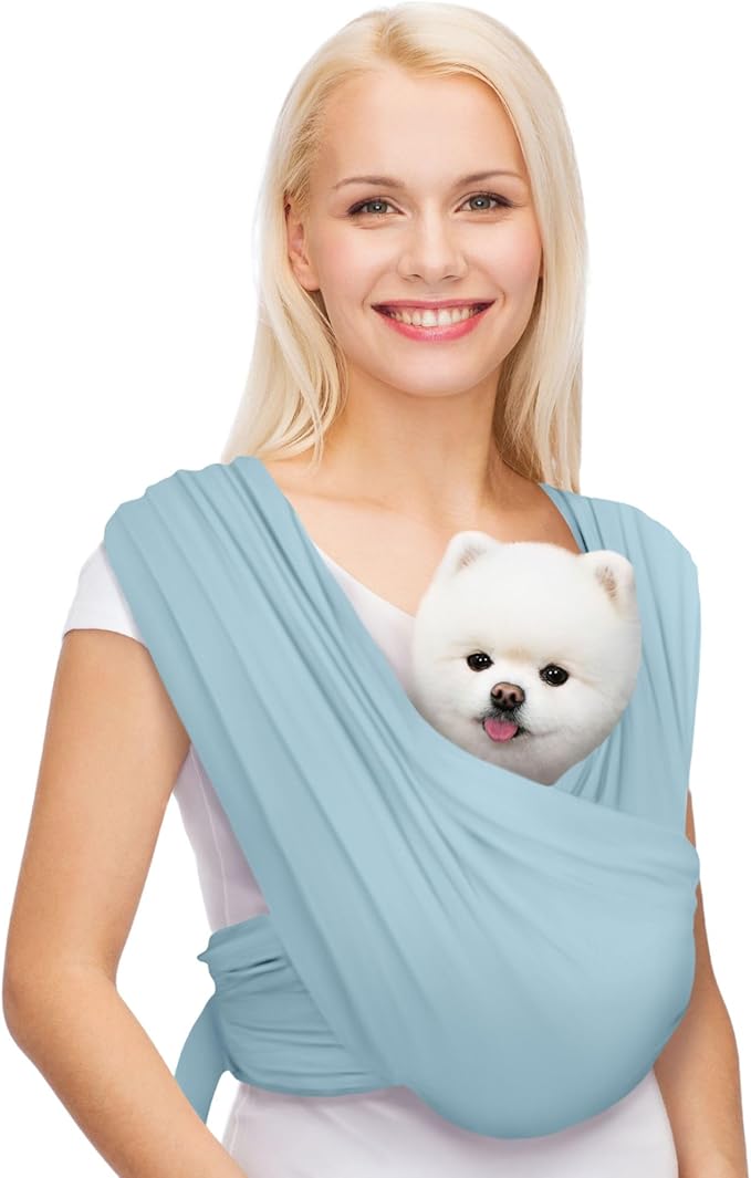 Small Dog Sling Carrier, Hands-Free, Baby Blue, Plus | Patented Front Carrier Reduces Back and Neck Strain; Adjustable, Soft Cotton, 3D Air Mesh for Puppies & Cats up to 20 lb