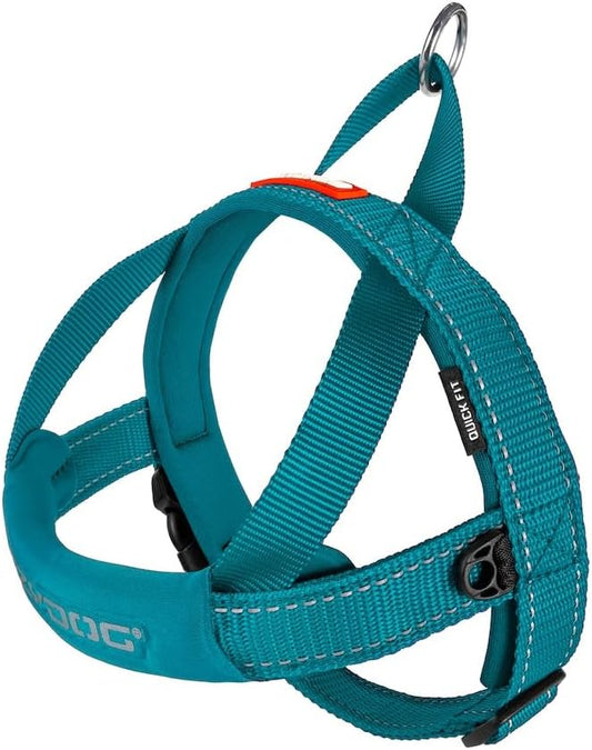 EzyDog Quick Fit Dog Harness, Soft Neoprene Padding - Medium, Teal | Fast One-Click Buckle, Adjustable Fit, Strong Reinforced Materials, Reflective Stitching, No Pull Dog Harness, Easy Walking