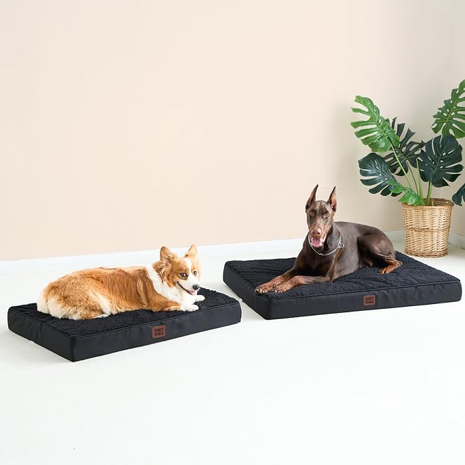 EHEYCIGA Orthopedic Dog Bed Large with Removable Washable Cover, 50IN Black | Egg Crate Foam Support, Durable Oxford fabric, Non-Slip Bottom, Machine Washable, Soft Waterproof Plush Pet Bed Mat For Crate