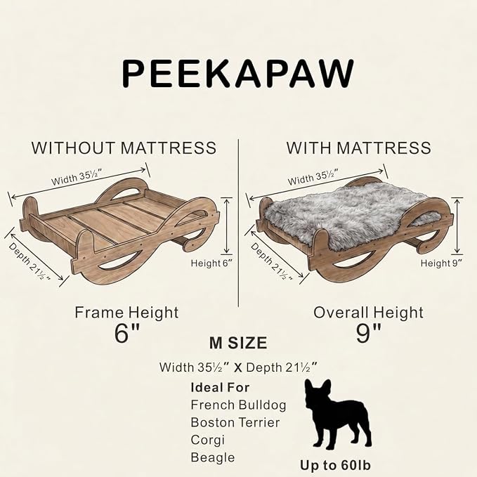 Wood Elevated Raised Dog Bed Frame Mat Set,60lb | Trainer Recommended Australian design Sturdy Attractive Dog Furniture Sofa Couch