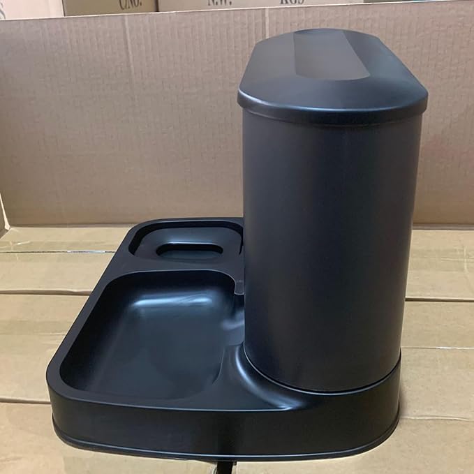 Automatic Cat Feeder and Water Gravity Dispenser 2 in 1 Pet Self Dry Food Bowl Watering Supplies for Indoor Small Dogs Puppy Kitten (Black)