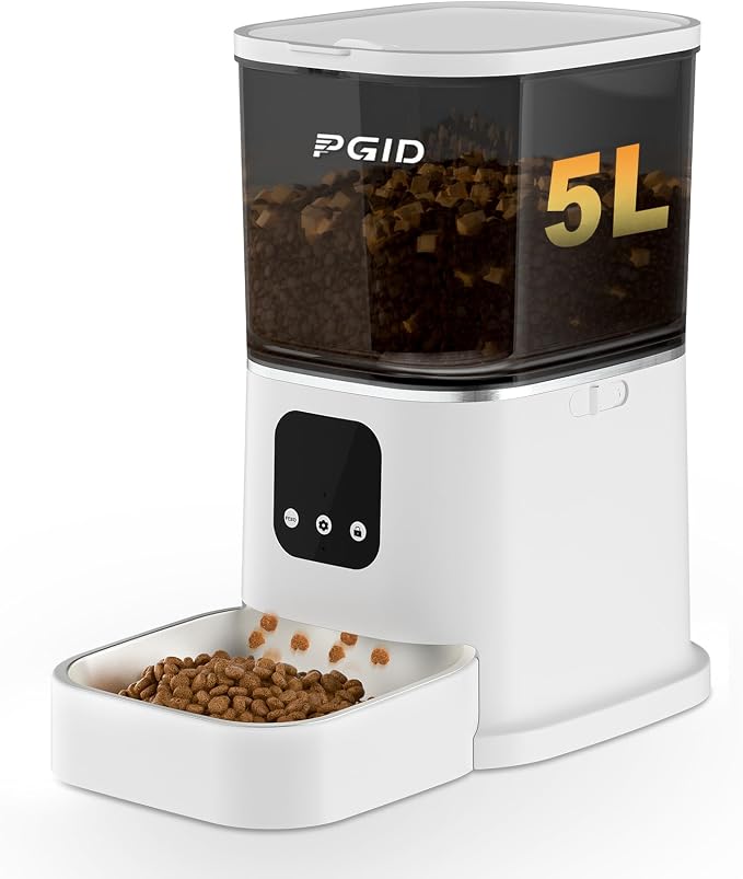 Automatic Cat Feeder,2.4G WiFi Automatic Dog Food Dispenser，Auto Dog Feeder with APP Control,5L Timed Auto Cats Food Dispenser w 2-Way Audio for Multiple Pet