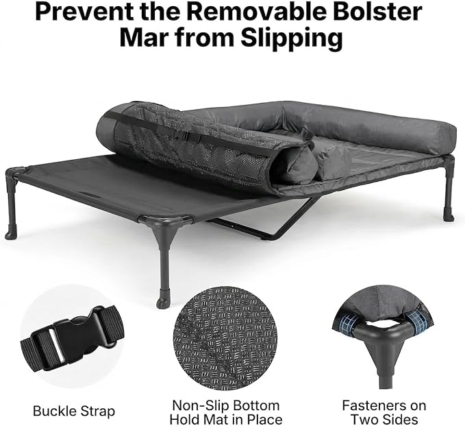 Veehoo Elevated Dog Bed for 2 Dogs, Cooling Raised Dog Bed with Bolster Mat | Outdoor Double Dog Bed with Removable Waterproof Cushion, Breathable Mesh, Non-Slip Feet for Outdoor & Indoor, 49", Bicolor