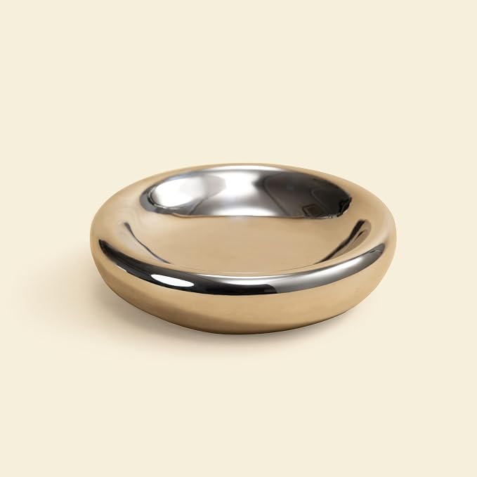 Pebble Pet Bowl Flat Chrome, Ergonomic Dog Cat Feeding Bowl, Flat-Faced Breed, Tilted Ceramic Pet Food Dish, Scooper Eater, Anti-Spill Design, Dishwasher Safe, Modern Pet Bowl, Dry & Wet Diet