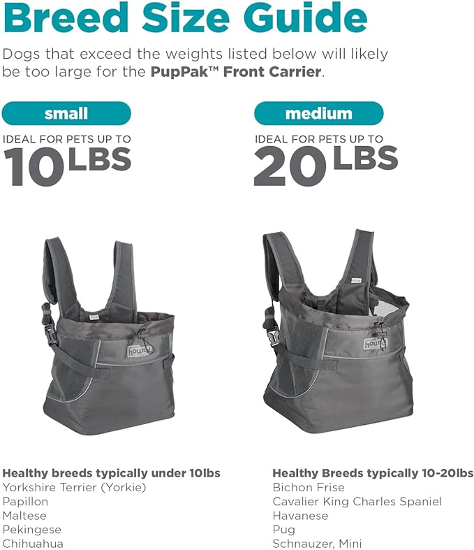Outward Hound PupPak Dog Front Carrier, Grey, Medium, 12.5" x 9" x 14" | Hands-Free Pet Backpack, Water-Resistant, Breathable Mesh, Safety Clip, Hiking & Camping, Small Dogs up to 20 lbs