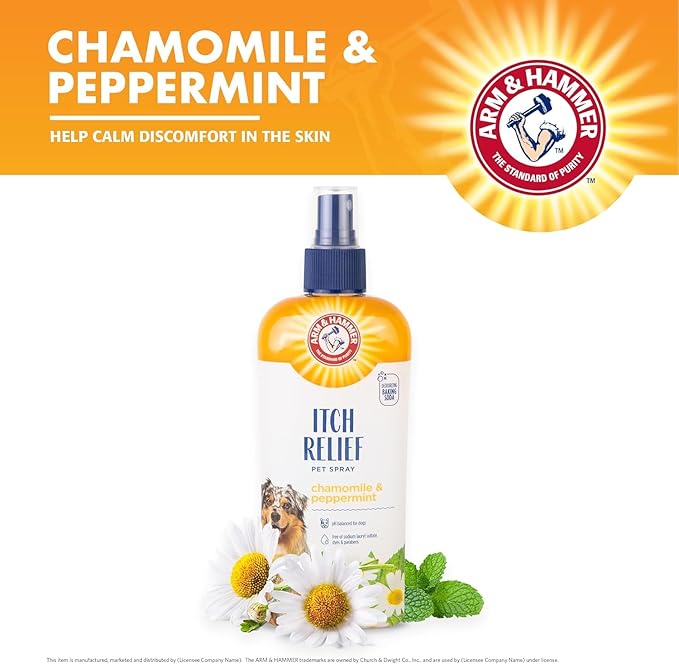 Arm & Hammer for Pets Itch Relief Spray for Dogs, Soothing Dog Skin Spray to Help Calm Itchy and Irritated Skin and Hot Spots Between Baths, Chamomile & Peppermint Scent, 8 Fl Oz - 2 Pack