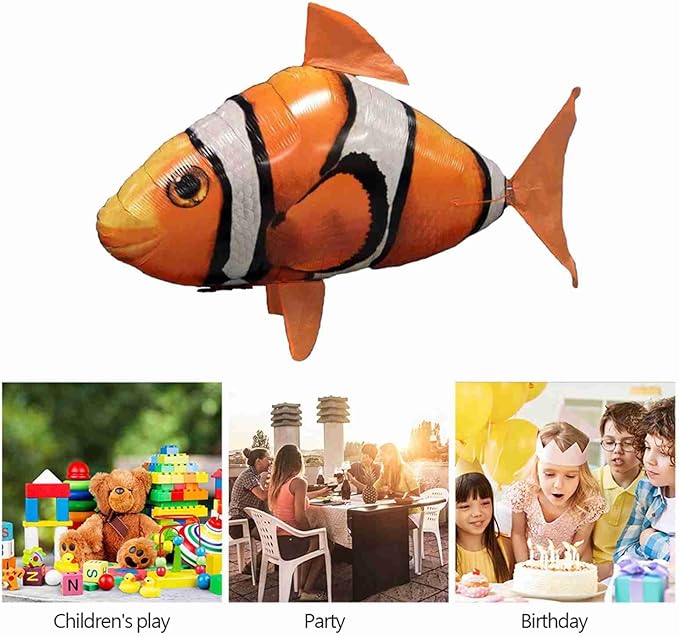 JTLB Remote Control Flying RC Toy for Kids, Inflatable Balloon with Controller, Fun Indoor Family Office Party Toy (orange clownfish)