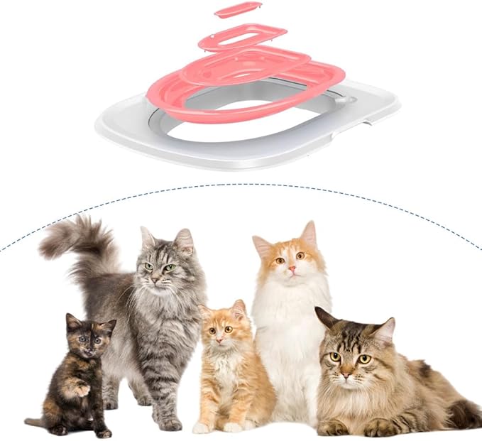 Cat Toilet Training Kit – Litter Box Alternative with Tray, Reusable Potty Seat Adapter for Cats & Kittens, Hygienic Flushable Urinal, Includes Step by Step Trainer Seat(Pink)