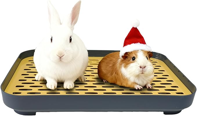 kathson Rabbit Litter Box, Bunny Potty Trainer Tray Guinea Pig Litter Box with Grid, Small Animal Toilet for Bunny Guinea Pigs Ferret Cats Chinchilla (Yellow)