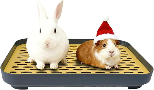 kathson Rabbit Litter Box, Bunny Potty Trainer Tray Guinea Pig Litter Box with Grid, Small Animal Toilet for Bunny Guinea Pigs Ferret Cats Chinchilla (Yellow)