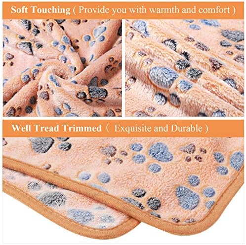 Tatuo 4 Pack Fleece Dog Blankets for Puppy Cats Multi-Size Sleep Mat for Pet Guinea Pig Soft Washable Warm Crate Bed Puppy Teething Toys Print Pattern Blanket Indoor(Mixed Color,30 x 20.5 Inch,Paw)