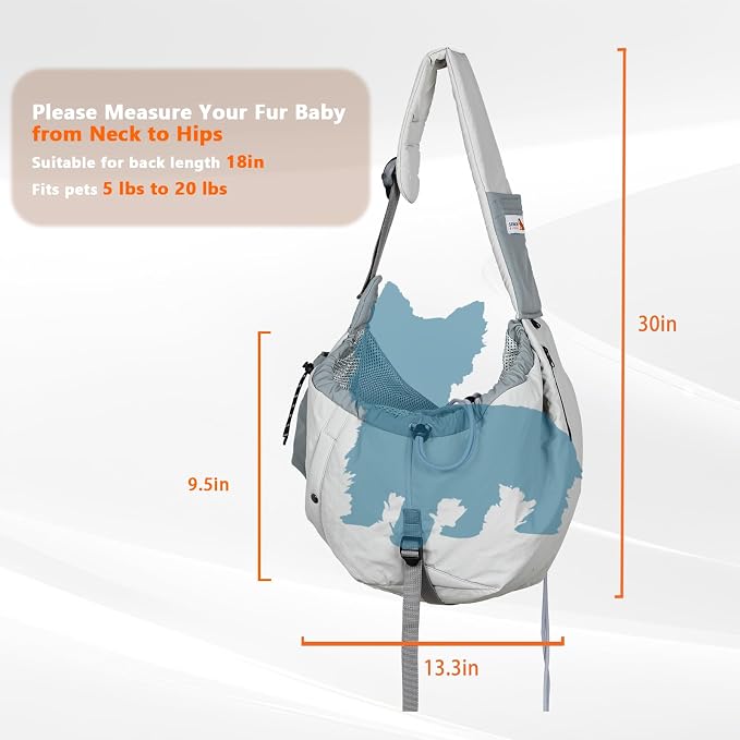 Dog Carrier Sling, Dog Carriers for Small Dogs Up to 20lbs, Grey | Puppy Sling, Cross Body Carrying Bag, Soft Front Pouch, Adjustable Shoulder Strap, Breathable Mesh Pet Backpack for Hiking