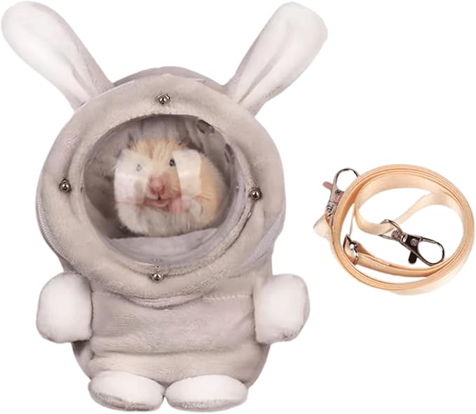 Sugar Glider Bonding Pouch Bonding Pouch Carry for Rat Syrian Hamster Hedgehog Small Pocket Pets, Gerbil Travel Bag Cute Bunny-Shaped Outing Bag with Large Transparent Window (Grey,Large)