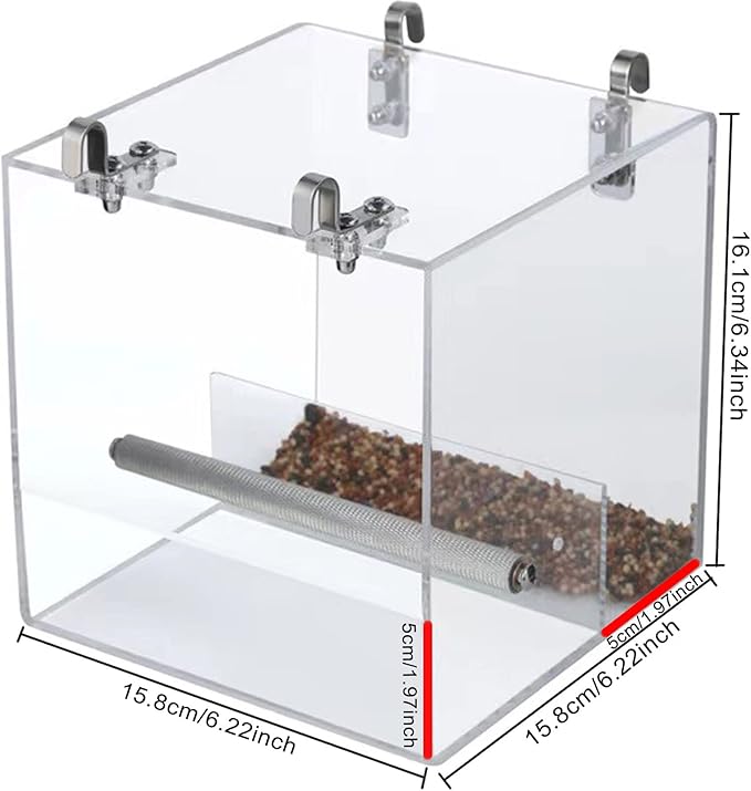 Automatic Bird Feeder for Cage, Automatic Acrylic Bird Feeder No Mess Bird Cage for Small Bird Parrots Canary Parakeet Budgerigar Crested Myna Cockatiel (Large)