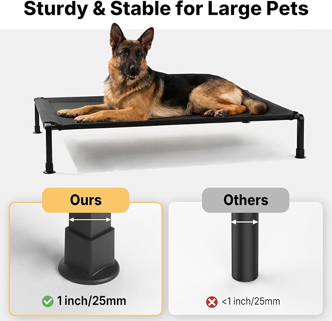 Veehoo Elevated Dog Bed with Fluffy Plush Bolster Cushion, Dog Couch Bed | Cooling Raised Dog Bed for Large Dogs, Washable Orthopedic Pet Cot with Removable Mat, Breathable Mesh, Non-Slip, 45", Black