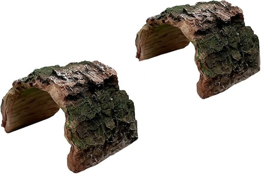 2 Pack Small Betta Log Resin Hollow Tree Trunk Ornament, Aquarium Hideout Reptile Cave Tarantula Hide Terrarium Tank Decor for Fish Shrimp or Small Reptile Scorpion Spider Hermit Crab