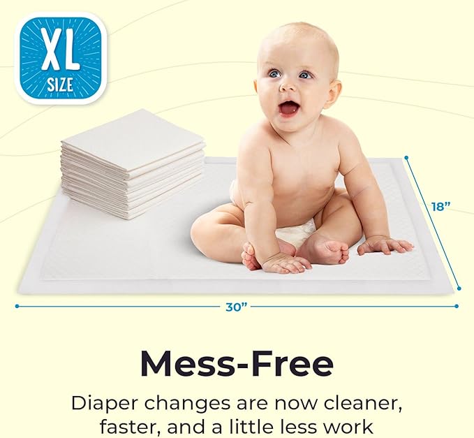 Peekapoo X-Large Disposable Baby Changing Pad Liners, 50 Pack, 30 x 18 in | Super Soft, Waterproof, Ultra-Absorbent, Fragrance-Free, 30 x 18 Inch, Portable, Travel-Friendly, Pee Pads, BPA & PFAS Free