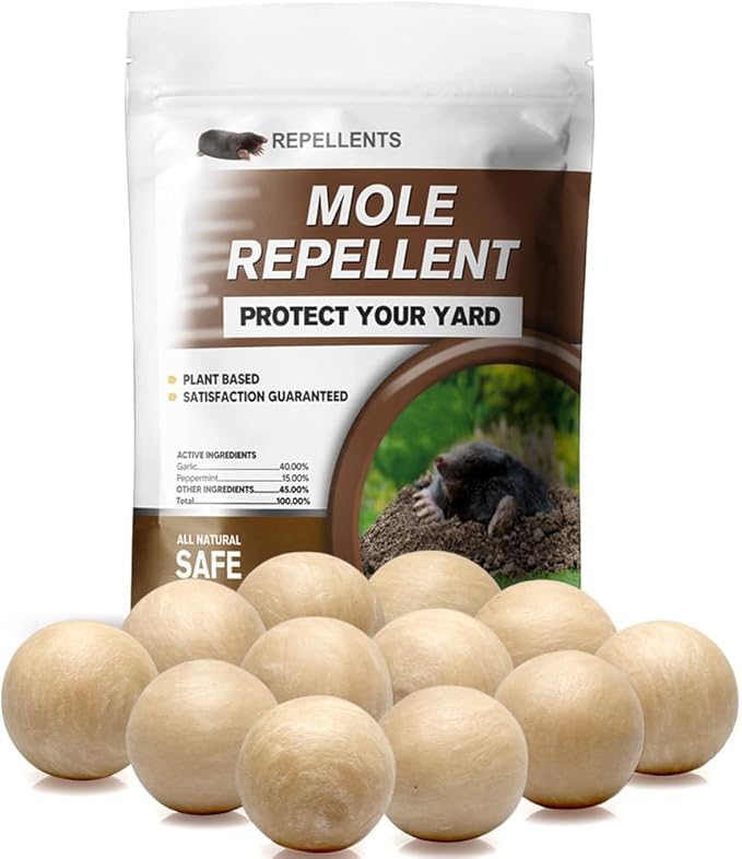 Mole Repellent for Lawns, Gopher Repellent, Vole & Groundhog Repellent Outdoor, Armadillo Repellent, Mole Deterrent for Yard, Lasts Up to 3 Months, 12 Balls