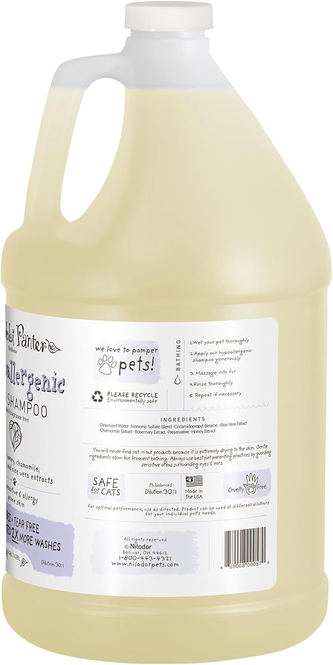 Bobbi Panter Hypoallergenic Dog Shampoo Honey, Aloe Vera, Chamomile & Rosemary – Dye & Fragrance Free Natural Formula for Sensitive & Allergy Skin, Tear-Free, 30:1 Concentrate, 1 Gallon (Case of 4)