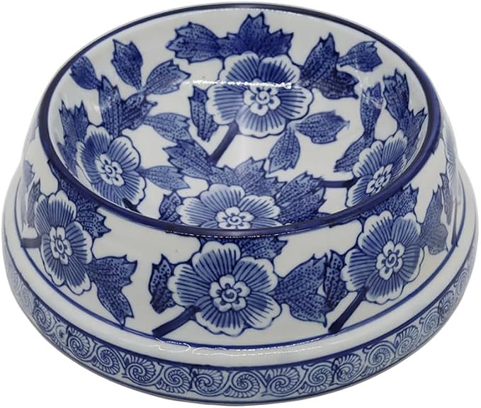 Aimusego Blue and White Cute Heavy Duty Non-Slip Chinoiserie Ceramic Pet Bowl Food/Water Dish for Large Puppies, Cats, Retrievers, Medium Sized Dogs-9inch