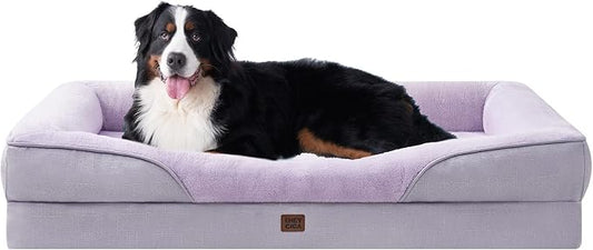 EHEYCIGA Orthopedic XXL Dog Bed for Large Sized Dog, 52x41 Inch Extra Large Memory Foam Dog Couch Bed with Sides, Waterproof Liner & Washable Removable Cover, Bolster Pet Sofa, Purple