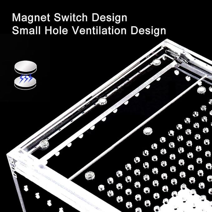 NANEEZOO Magnetic Acrylic Enclosure 10x6x6 Inch Tall Long Case Reptile Habitat Terrarium cage for Terrestrial Arboreal Tarantula Scorpion Sling Isopods Lizards Invertebrates Insect Mantis