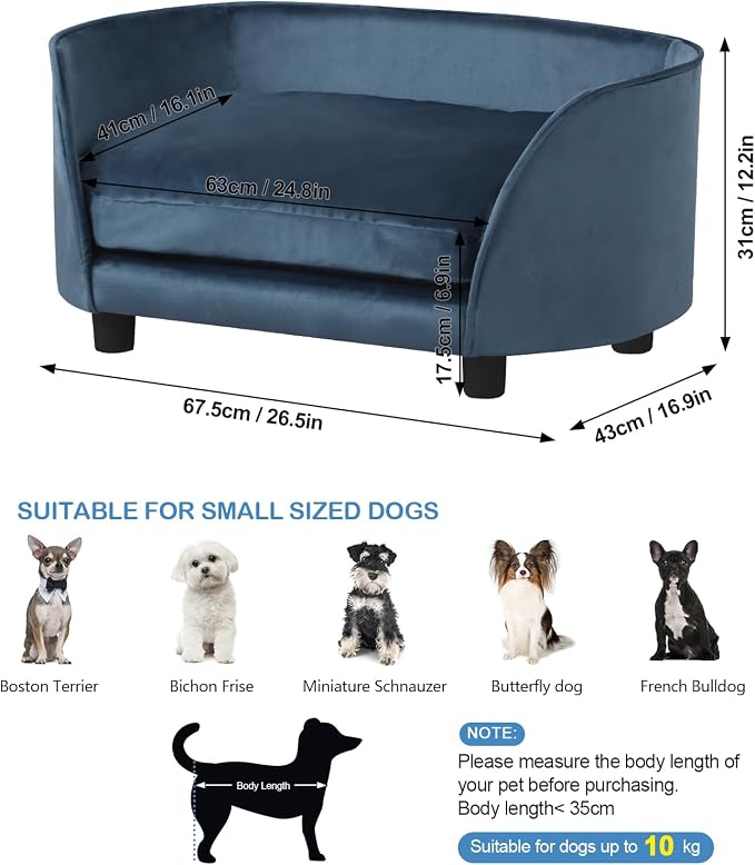 Pet Sofa Bed,Cat Sofa Couch,Small Dog Beds,Pet Sofa Couch, Cat Beds,Wooden Frame and Velvet Fabric and Washable Cushion, Comfy Dog Couch for for Small Dogs &Cats&Puppy (Blue)
