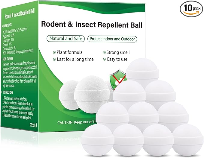 Mouse and Mice Repellent Indoor Outdoor, 10 Packs Moth Balls, Peppermint Balls for Rodent, Long-Lasting Squirrel Repellent, Safe for Human & Pets, Suitable for Home Storage Garage Car RV