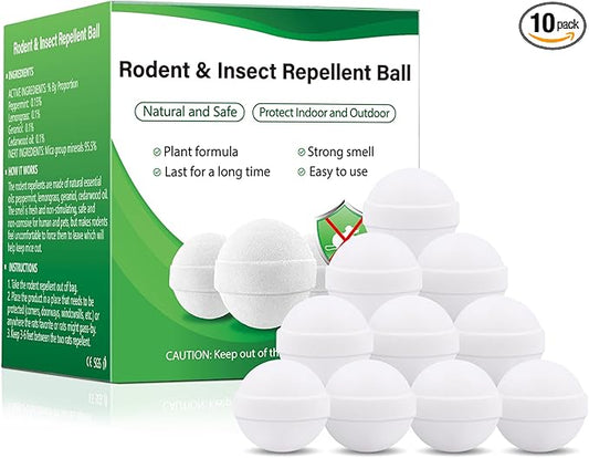 Mouse and Mice Repellent Indoor Outdoor, 10 Packs Moth Balls, Peppermint Balls for Rodent, Long-Lasting Squirrel Repellent, Safe for Human & Pets, Suitable for Home Storage Garage Car RV