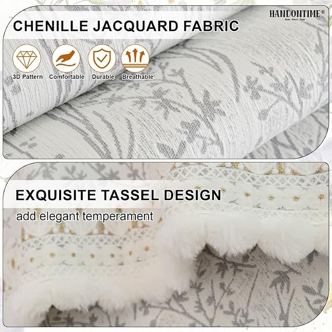 HANDONTIME Floral Chenille Couch Cover for Pets – Plush Fringed Edges, Washable & Non-Slip Sofa Protector, Pet-Friendly Dog Bed Cover for Couches and Sectionals (Light Grey,35.4" x 70.9")