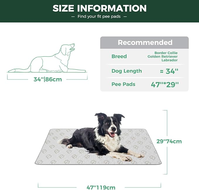FXW Washable Pee Pads for Dogs, Super Absorbent, 29" x 47", 1 Pack | Machine washable, Non-slip backing