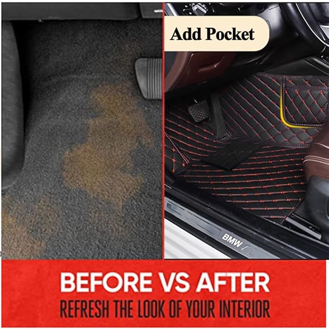 Custom Car Floor Mats with Personalized Text & Image, Unique Leather All-Weather Compatible with 99% Vehicles, DIY Photo Name Logo Gift for Sedan SUV Truck(Red)