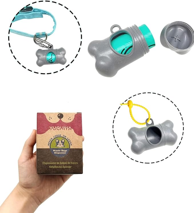 Dog Poop Pickup Bags Holder Dispenser with Standard-Sized Leak-Proof Scented Doggy Waste Bags and Carabiner with Safety Lock&Fastener Never Loose on Leash Lead Again (1 Holder 15 Bags, Grey)