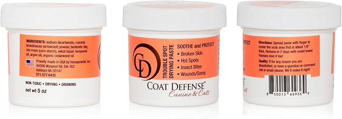 COAT DEFENSE Trouble Spot Drying Paste | Made in USA | 5 Oz Dog & Cat Skin Care, Itchy Skin & Allergies, Alleviates Hot Spots for Dogs & Cats, Insect Bites Relief & Dog Wound Care