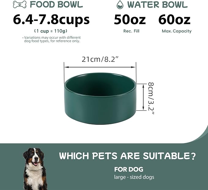 Havniva Ceramic Dog Bowls, 8.3” Dog Food and Water Bowl, Pet Feeding Bowl | Dog Food Bowl for Large Dogs, Food-Grade Ceramic, Dog Water Bowl with Non-Slip Rubber Base, Large Capacity, Dishwasher Safe