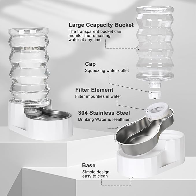 Distributeur d'eau pour chien RIZZARI Gravity : Grande fontaine d'eau automatique en acier inoxydable de 8 L – Conception anti-déversement sans BPA pour grands chiens et foyers multi-chiens – Pour usage quotidien intérieur et extérieur