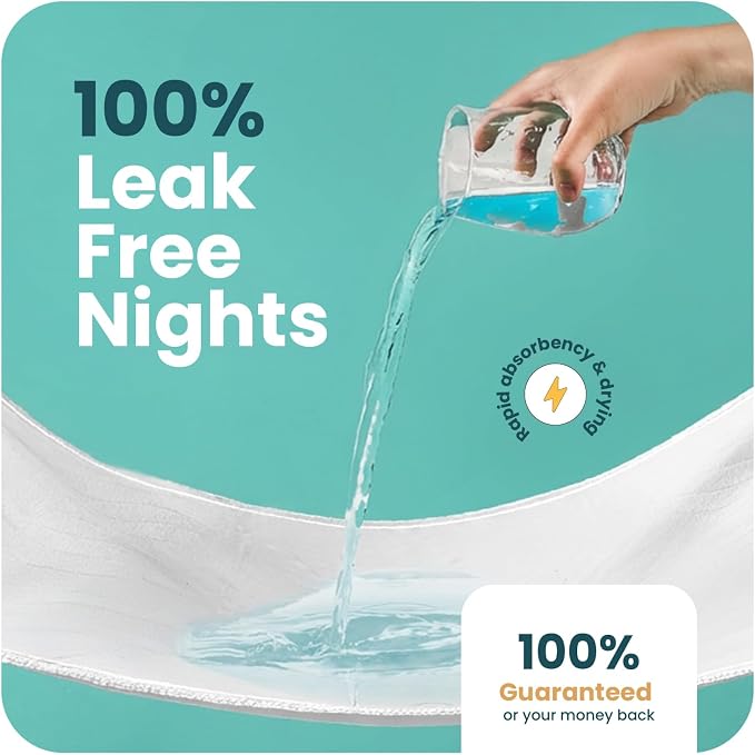 IMPROVIA® Pee Pads for Kids - Bed wetting Pads for Kids Potty Training Bed mats for Toddlers Waterproof Reuseable Washable Absorbent, Non Slip - White - Full Size 34”x52