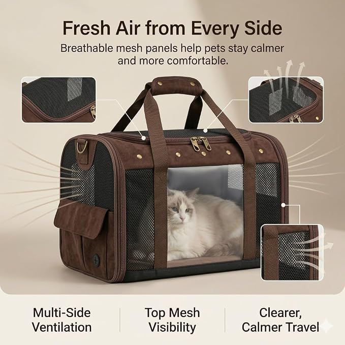 Pet Carrier for Small Medium Cats Dogs Puppies Up to 20lbs, Soft Sided Collapsible Cat Dog Carrier, Stable Durable Vintage Style Travel Bag for Shopping, Street Photos, Pet Cafe