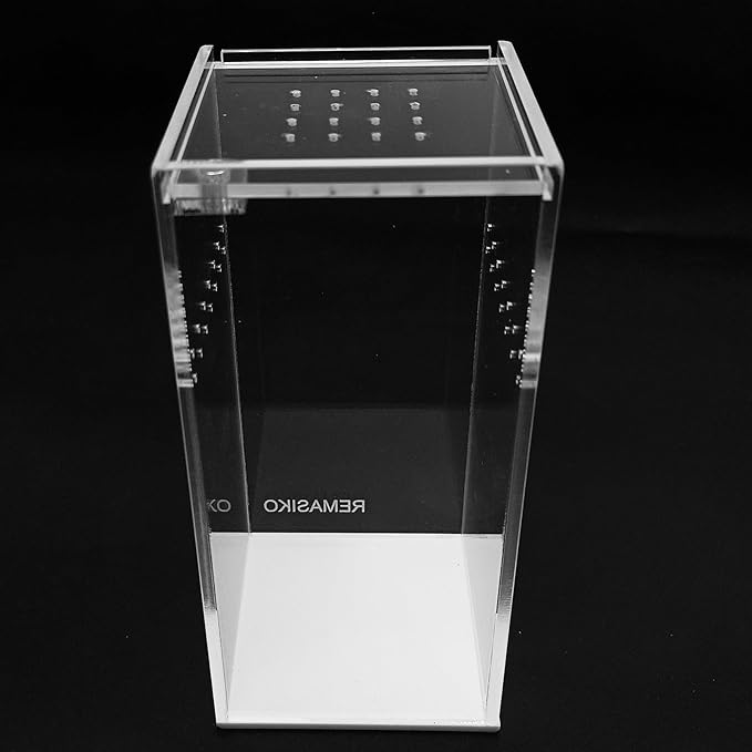 Small Acrylic Reptile Terrarium Kit, Acrylic Tank with Lid 3x3x6 Inch Clear Habitat Enclosure for Spider,Tarantula, Gecko, Hermit Crab, Frog and Insects Easy Assembly One-piece Leak-Proof