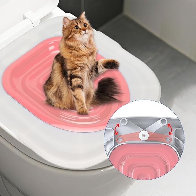 Cat Toilet Training Kit – Litter Box Alternative with Tray, Reusable Potty Seat Adapter for Cats & Kittens, Hygienic Flushable Urinal, Includes Step by Step Trainer Seat(Pink)